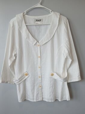 Flax 100% Cotton Button Down Top Women Medium Officewear Minimalist Sustainable